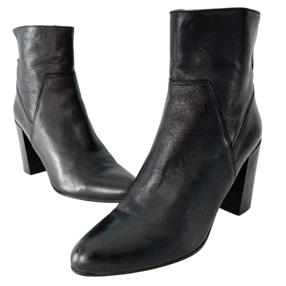 Grigiarancio Black‎ Leather Block Heel Zip Ankle Boots